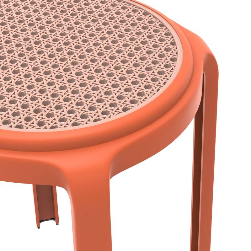 Tresse All-Weather Round Stackable Dining Stool with Wicker-Style Seat for Indoor, Outdoor, Patio, and Kitchen Set of 2