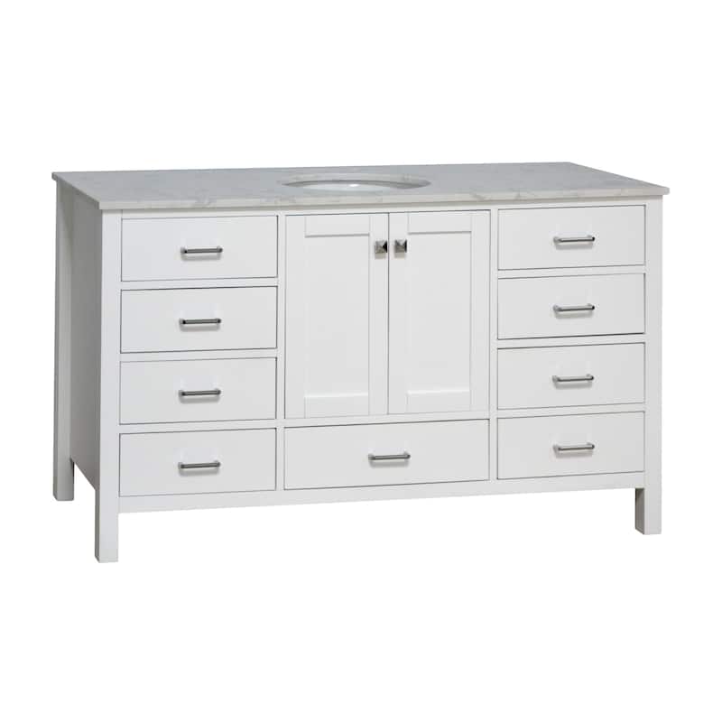 KitchenBathCollection Horizon 60" Single Bathroom Vanity with Engineered Carrara Top