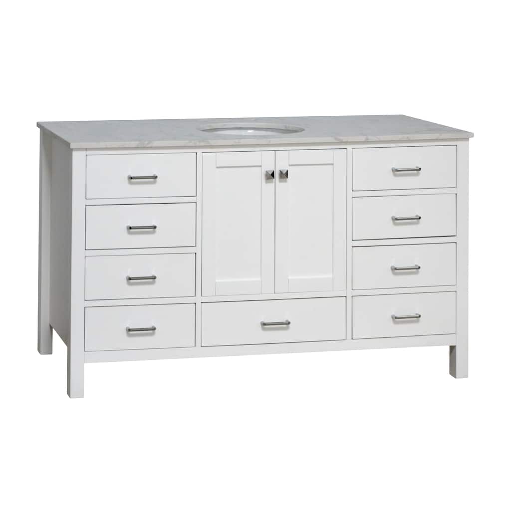 KitchenBathCollection Horizon 60" Single Bathroom Vanity with Engineered Carrara Top