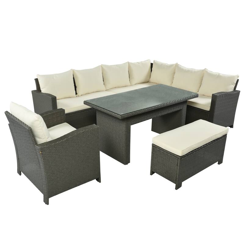 Patio Furniture Set, 6 Piece Outdoor Conversation Set, Dining Table