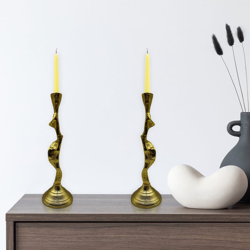 14 Inch Decorative Handmade Aluminum Artistic Candle holder Set of 2 - 4 x 4 x 13.5 in