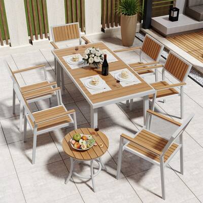 8-Piece Outdoor Dining Set with Rectangle Table, Small Side Table and 6 Stackable Chairs