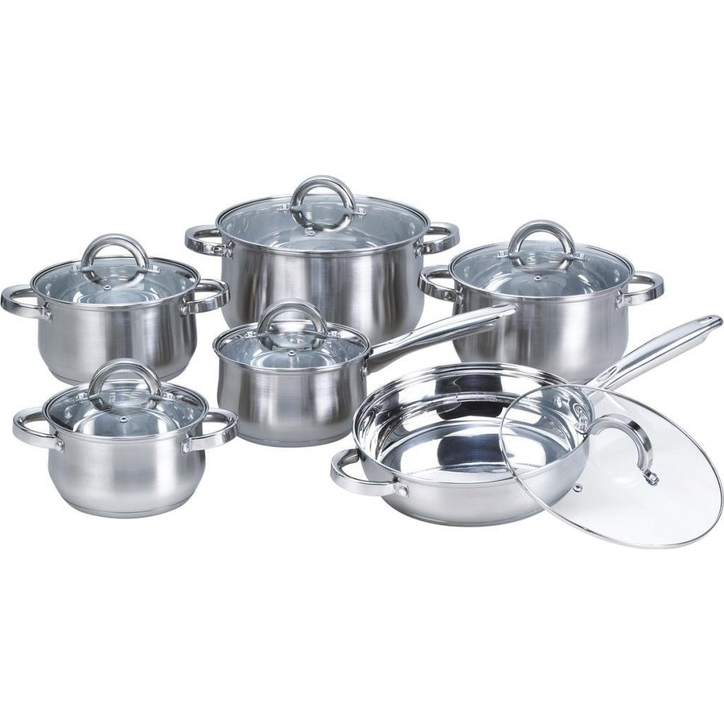 12pc Induction Stainless Steel Cookware Kitchen Glass Lids Pot Pan