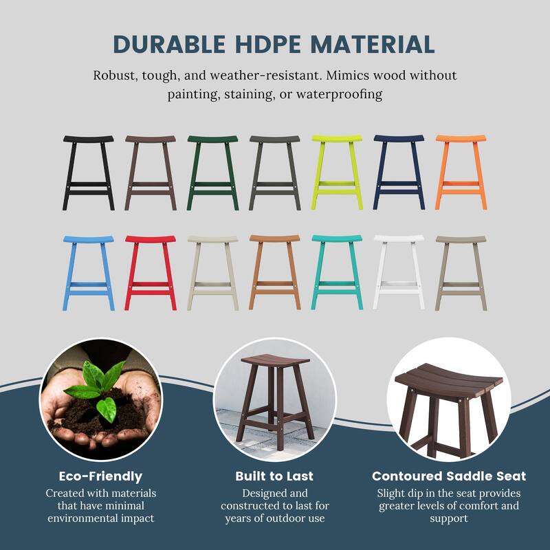 Laguna Hdpe All Weather Outdoor Patio 24" Saddle Seat Counter Stool