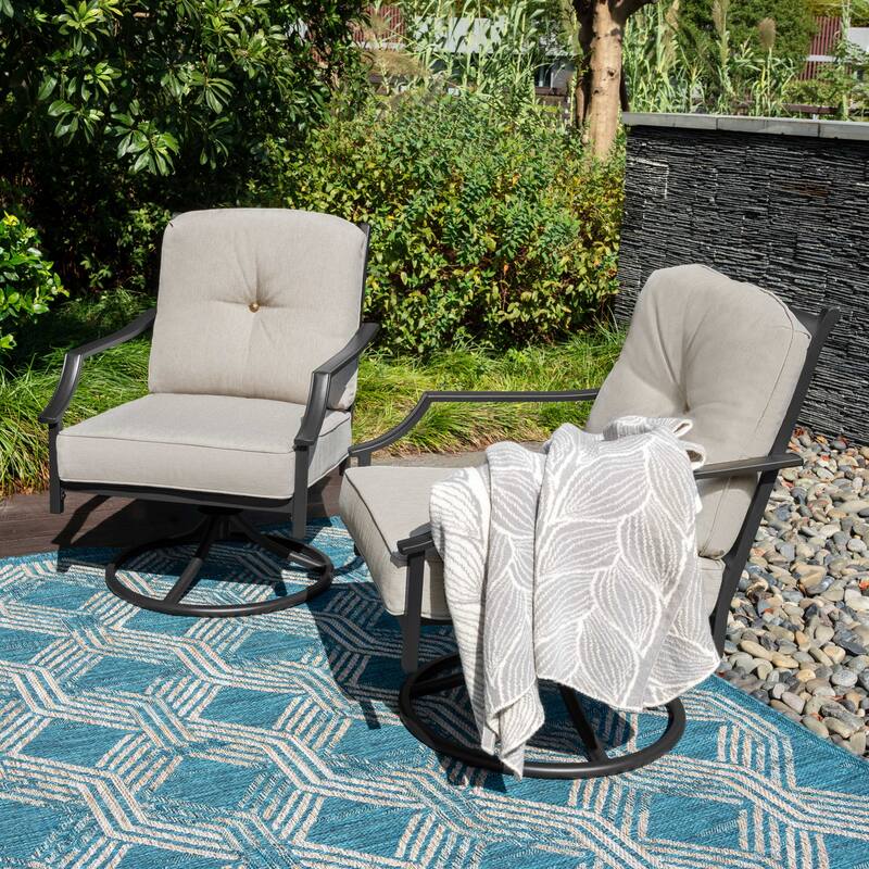 2-Piece Outdoor Swivel Patio Sofas with Thick Olefin Cushions and Wide Seat
