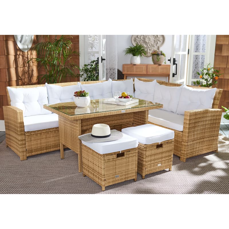 SAFAVIEH Outdoor Patio Furniture Miki Wicker 5-Piece Sectional Set - 47"W x 27"D x 32"H