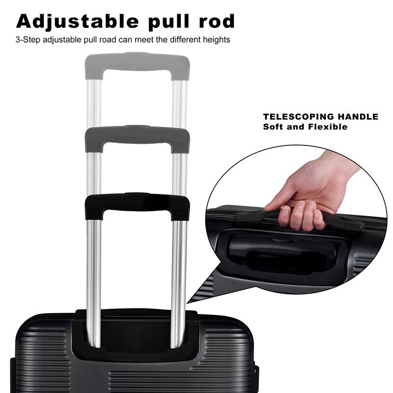 Black Trunk Sets Expandable Suitcase ABS TSA Luggage 3 Piece Set Lock ...