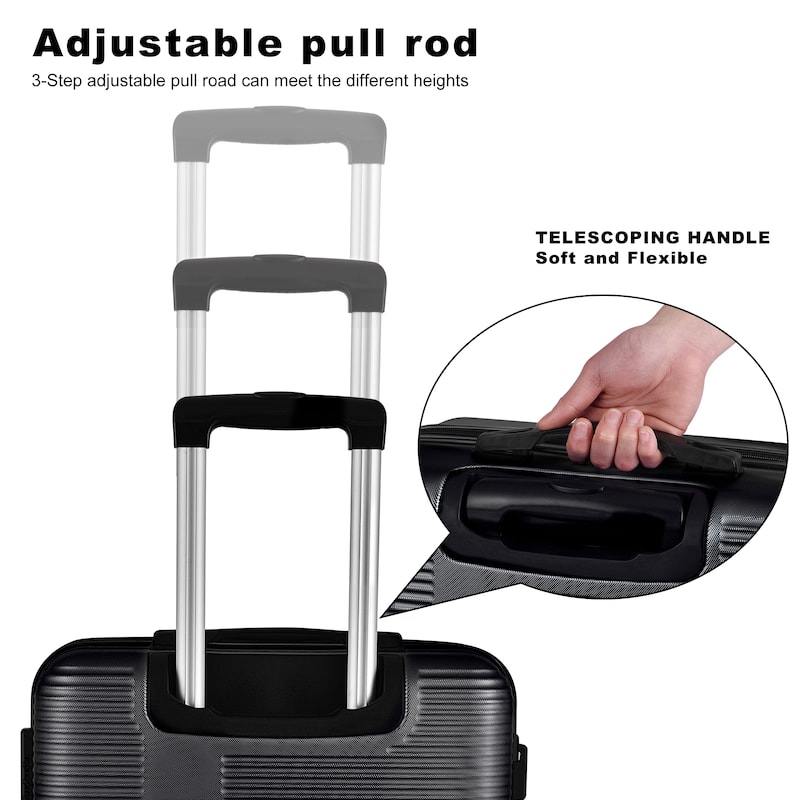 Black Trunk Sets Expandable Suitcase ABS TSA Luggage 3 Piece Set Lock ...