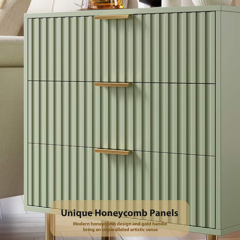 Fluted 3 Drawer Dresser for Bedroom, Modern Wooden Chest with Deep Drawers and Wide Top