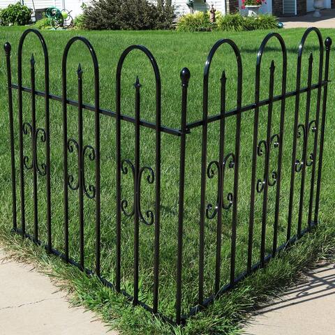 Sunnydaze 2-Piece Decorative Finial Garden Landscape Iron Border Fence - Black