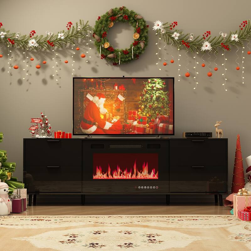 High-Gloss Electric Fireplace TV Stand LED Color ModesRemote Control