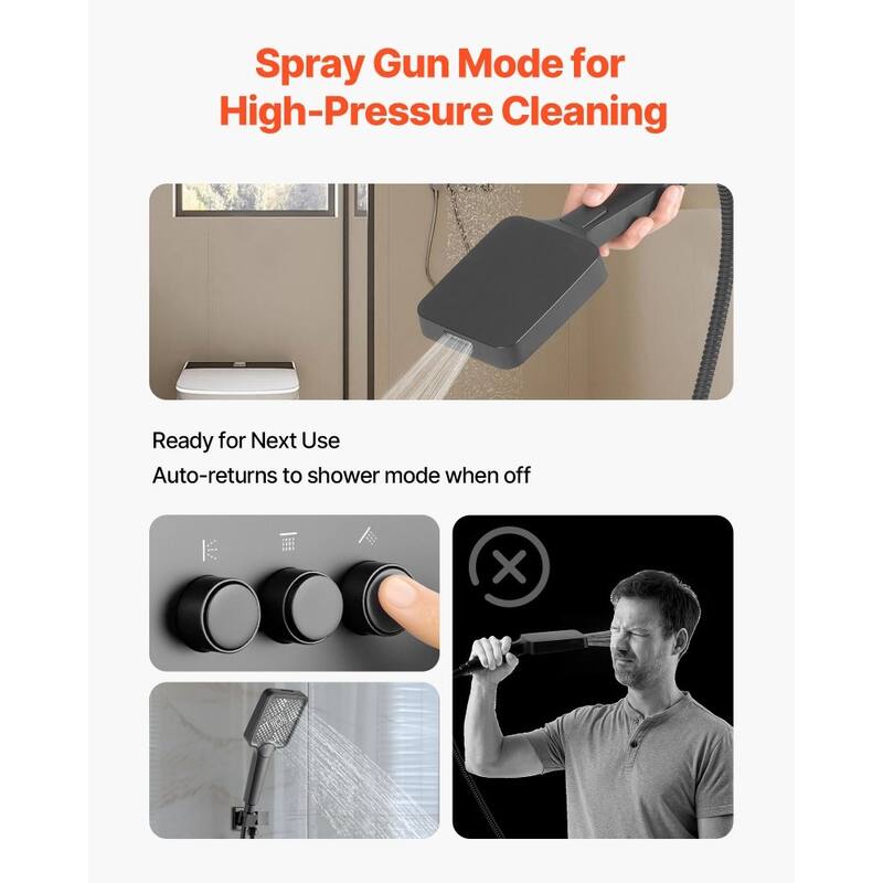 Matte Black 3-Function Rainfall Shower System with 4-in-1 Handheld Side and Overhead Shower