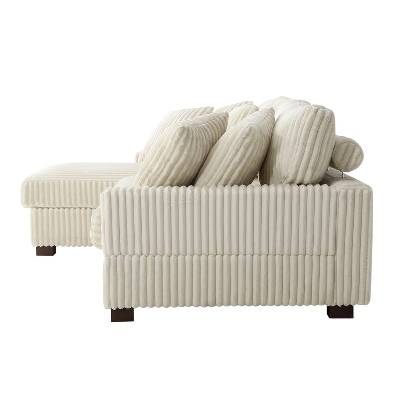 118.3" W Plush Corduroy Square Arm Upholstered Sectional Modular Sofa
