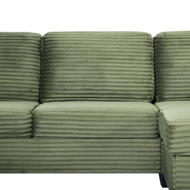 125.2" Corduroy U-Shaped Sectional Sofa with Movable Ottoman and Side Storage Pockets