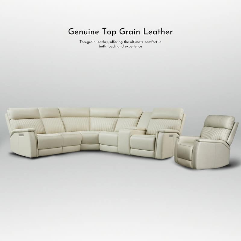 105" W Genuine Leather Power Sectional with Recliner Sofa Set with Triple Power, Single Console, USB&USB-C Ports