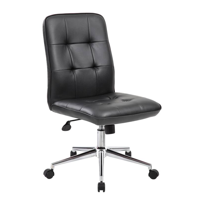 Sela Swivel Office Chair, Tufted Black Seat & Back, Chrome Base