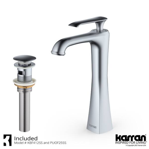 slide 2 of 31, Karran Woodburn Single Hole Single Handle Vessel Bathroom Faucet with Matching Pop-Up Drain Stainless Steel