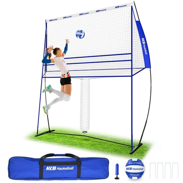 slide 2 of 8, Haokelball 11×8 FT Adjustable Volleyball Portable Training Net Set with Volleyball and Pump - 11X8FT