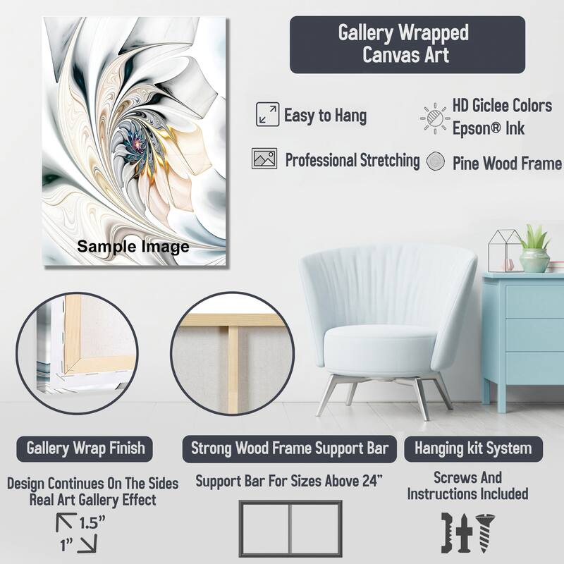 Designart "White Botanical Collage" Abstract Botanicals Wall Art Living Room