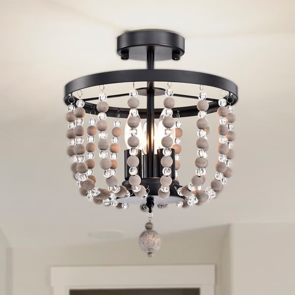 slide 2 of 10, Valentina 12 Inch Bohemian Bead Semi Flush Mount 3-Light