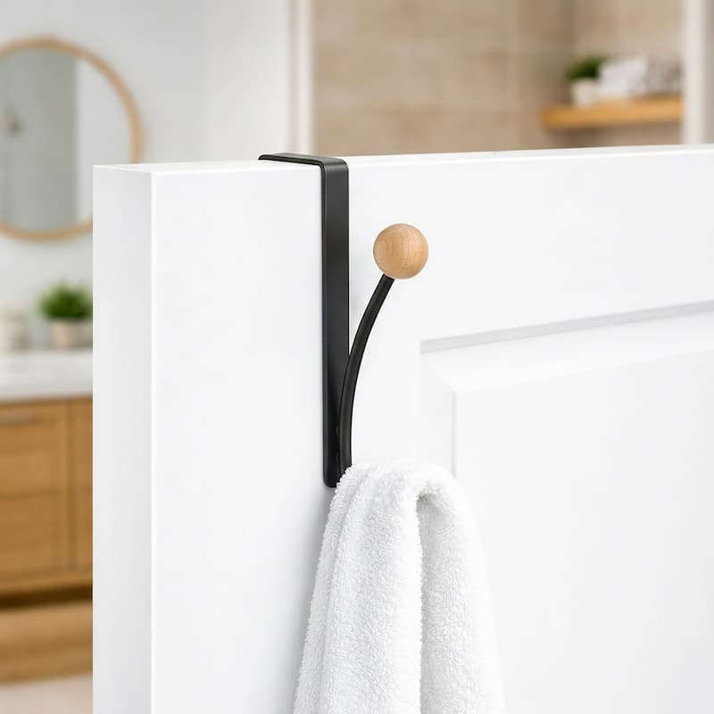 Over The Door Hook Rack with 2 Ball Ends - 0.8 L x 4 W x 7.5 H