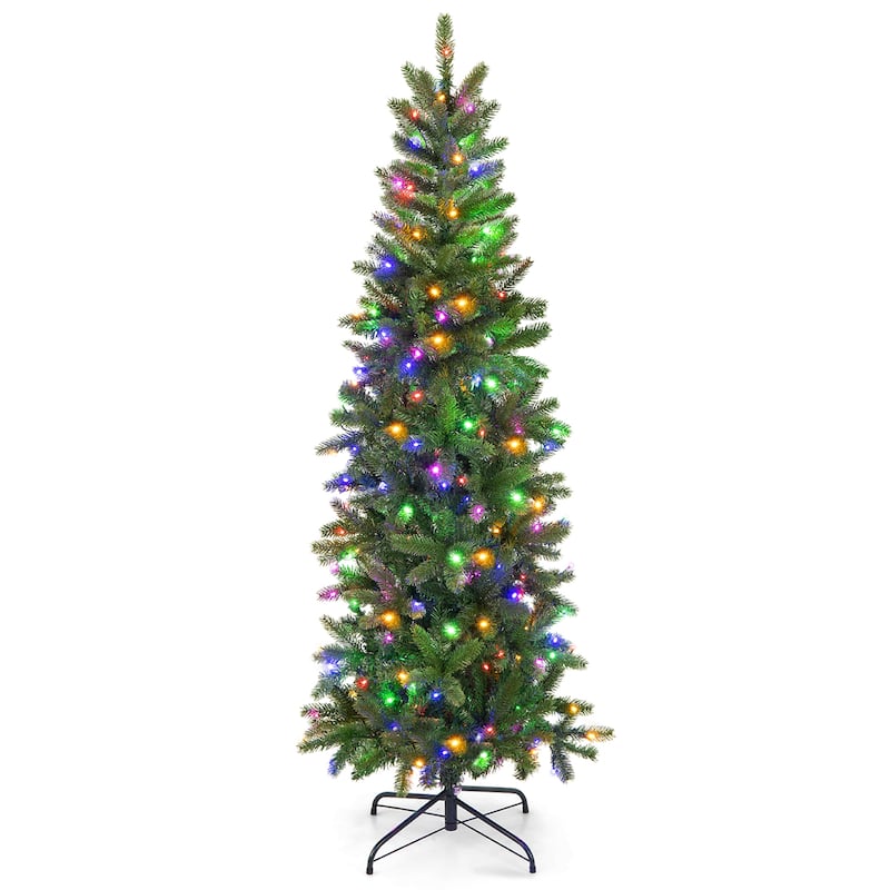 Gymax 5FT Hinged Pre-lit Christmas Slim Pencil Tree w/ 10 Lighting