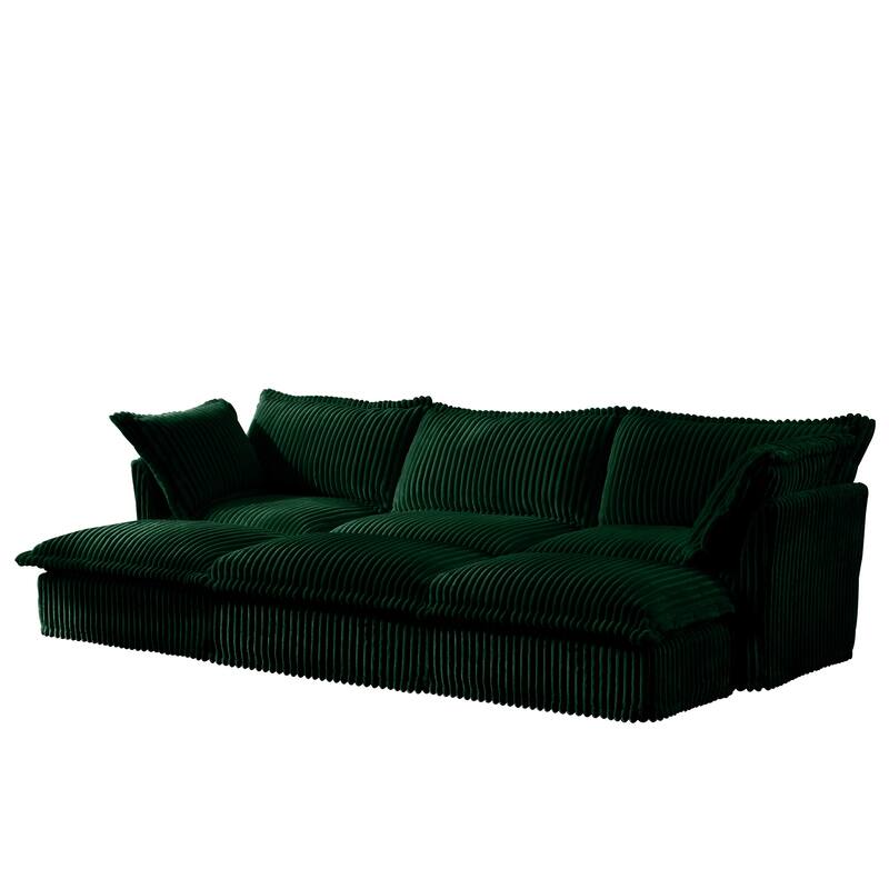 120" Corduroy 3-Seater Sofa Set with 3 Ottomans, Sleeper Function & Removable Slipcovers