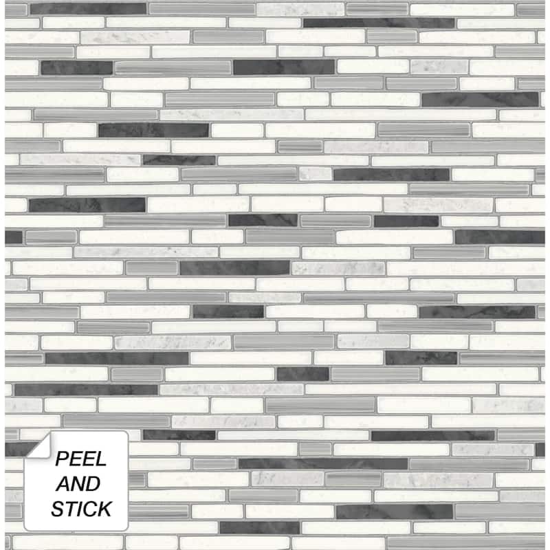 NextWall Faux Mosaic Strip Tile Peel and Stick Wallpaper - 20.5 in. W x 18 ft. L - Wrought Iron & Gray