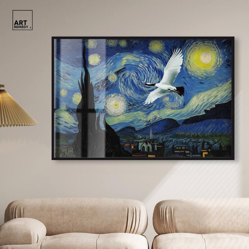 Crane Starry Night Shadowbox by Art Remedy