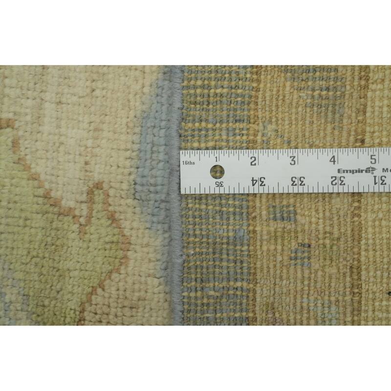 Vegetable Dye Blue Oushak Turkish Area Rug, Floral Geometric Carpet - 11' 10'' X 9' 0''
