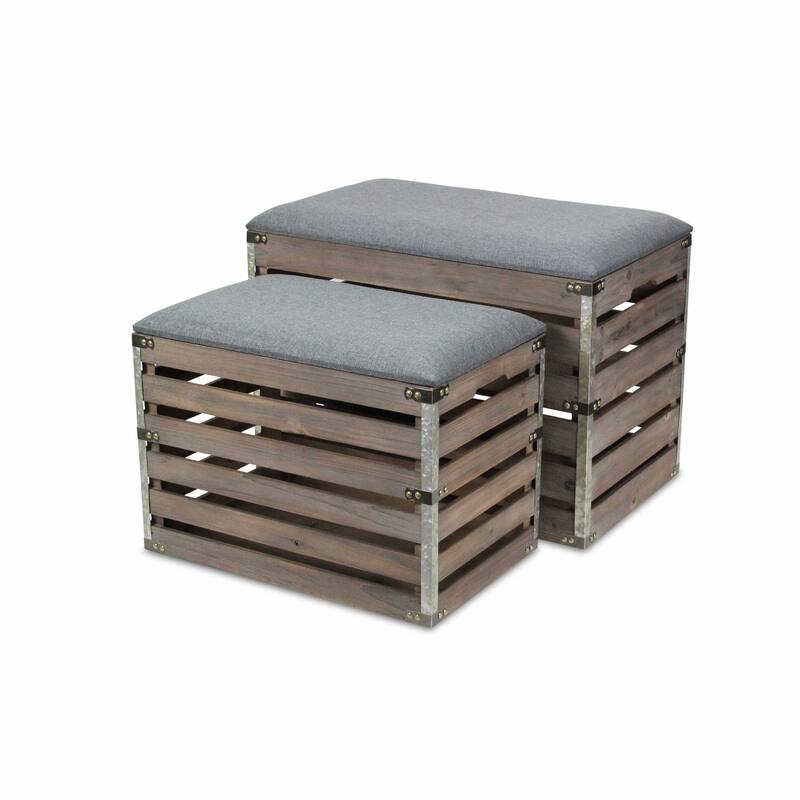 Wood Linen Upholstered Entryway Storage Benches Set with Flip Top - 14” D x 24” W x 17.5” H