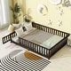 preview thumbnail 1 of 7, Grey Queen Size Wooden Floor Bed with Fence, Door, Rubber Safety Guardrails Espresso