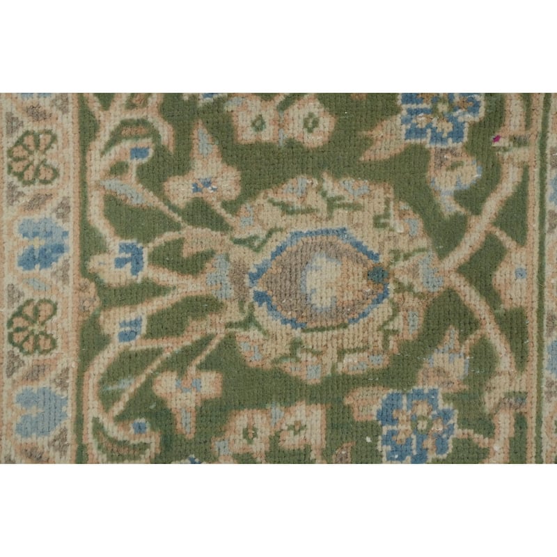 Hand Knotted Oriental 100% Wool Carpet Traditional Floral Green Kashan Area Rug - 12' 7'' X 9' 6''