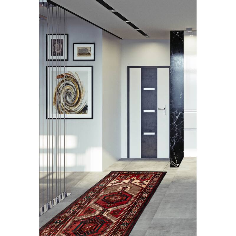 ECARPETGALLERY Hand-knotted Konya Anatolian Cream, Red Wool Rug - 3'6 x 13'9