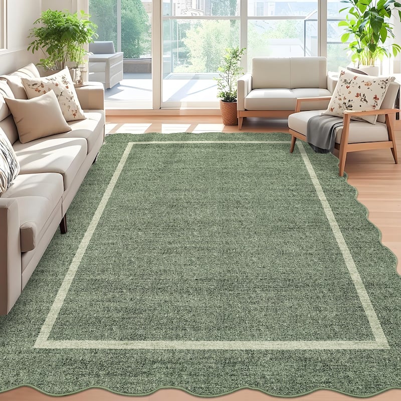 Garvee Scallop Solid Washable Area Rug