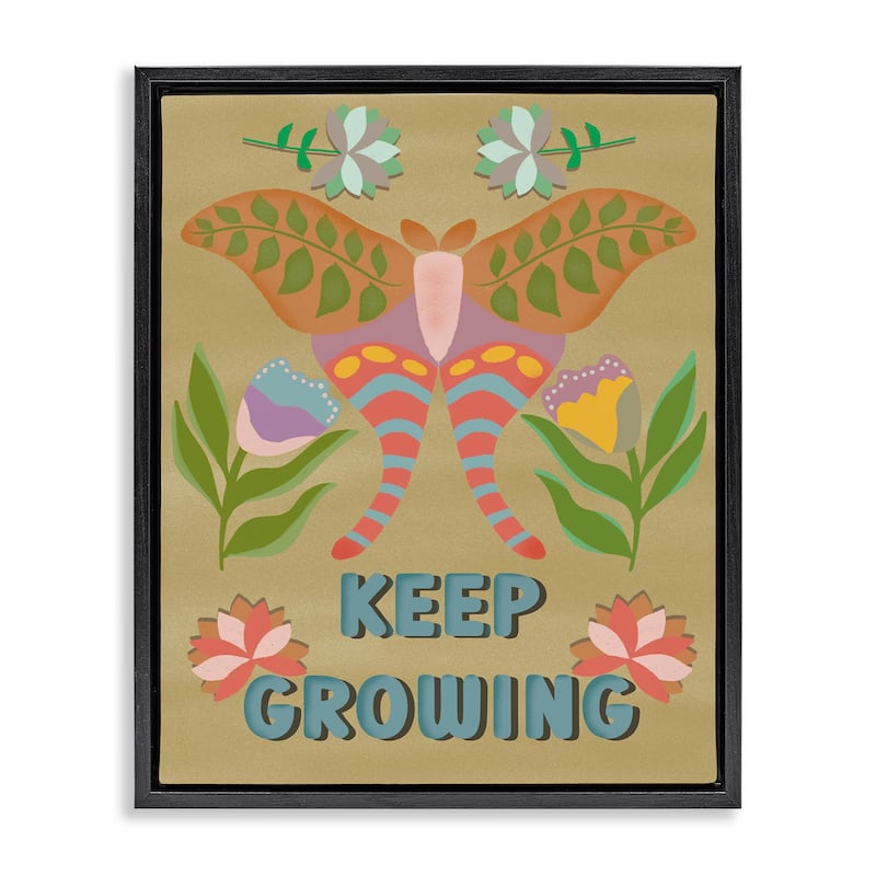 Stupell Keep Growing Butterfly Framed Floater Canvas Wall Art Design By Julia Fox - 25 x 31 - Black