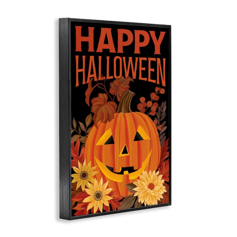 Stupell Happy Halloween Floral Pumpkin Framed Giclee Art Design By Cat Thurman Designs