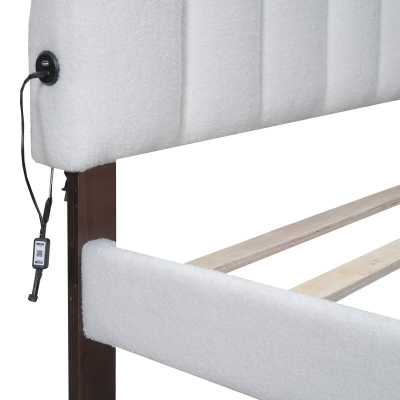 Teddy Fleece Queen Size Upholstered Platform Bed with Drawer
