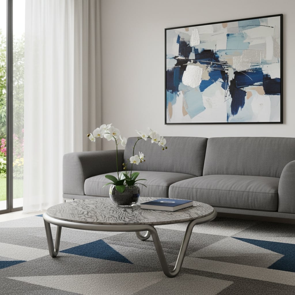 HomeRoots 55" Gray and Silver Wood and Stainless Steel Round Coffee Table - 55.00 in. x 17.00 in. x 55.00 in.