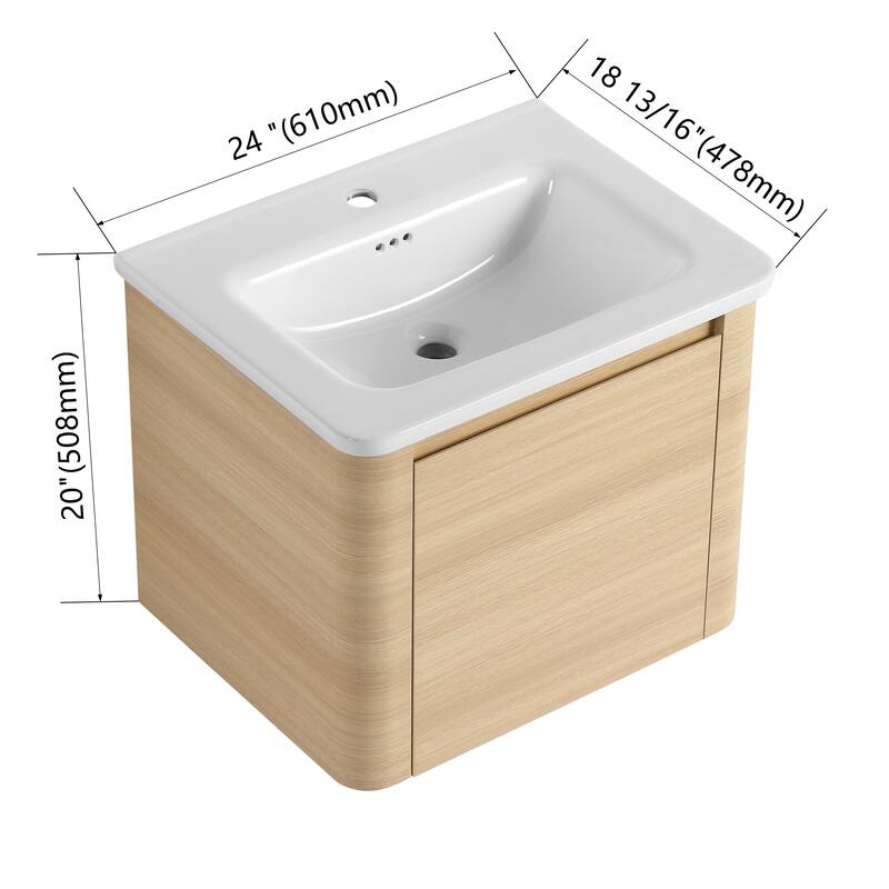 BNK 24''/28''/36''/40''/60''/68'' Bathroom Vanity With Sink, Floating Bathroom Vanity with Soft Close Doors and Shelf
