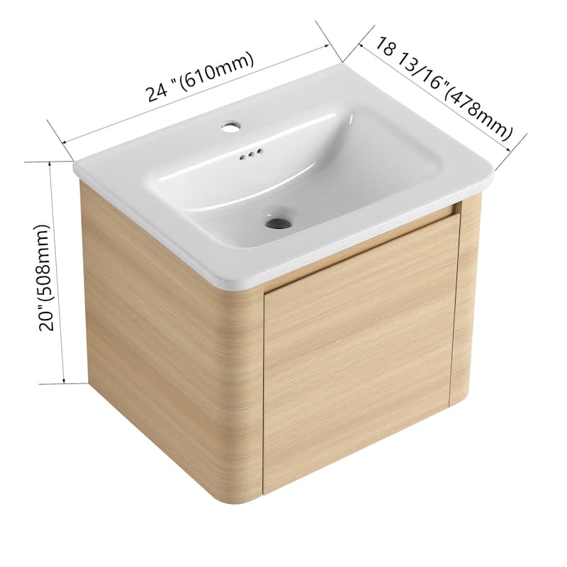 Beingnext 24''/28''/36''/40''/60''/68'' Floating Bathroom Vanity with Sink, Wall Mounted Bathroom Vanity with Soft Close Door