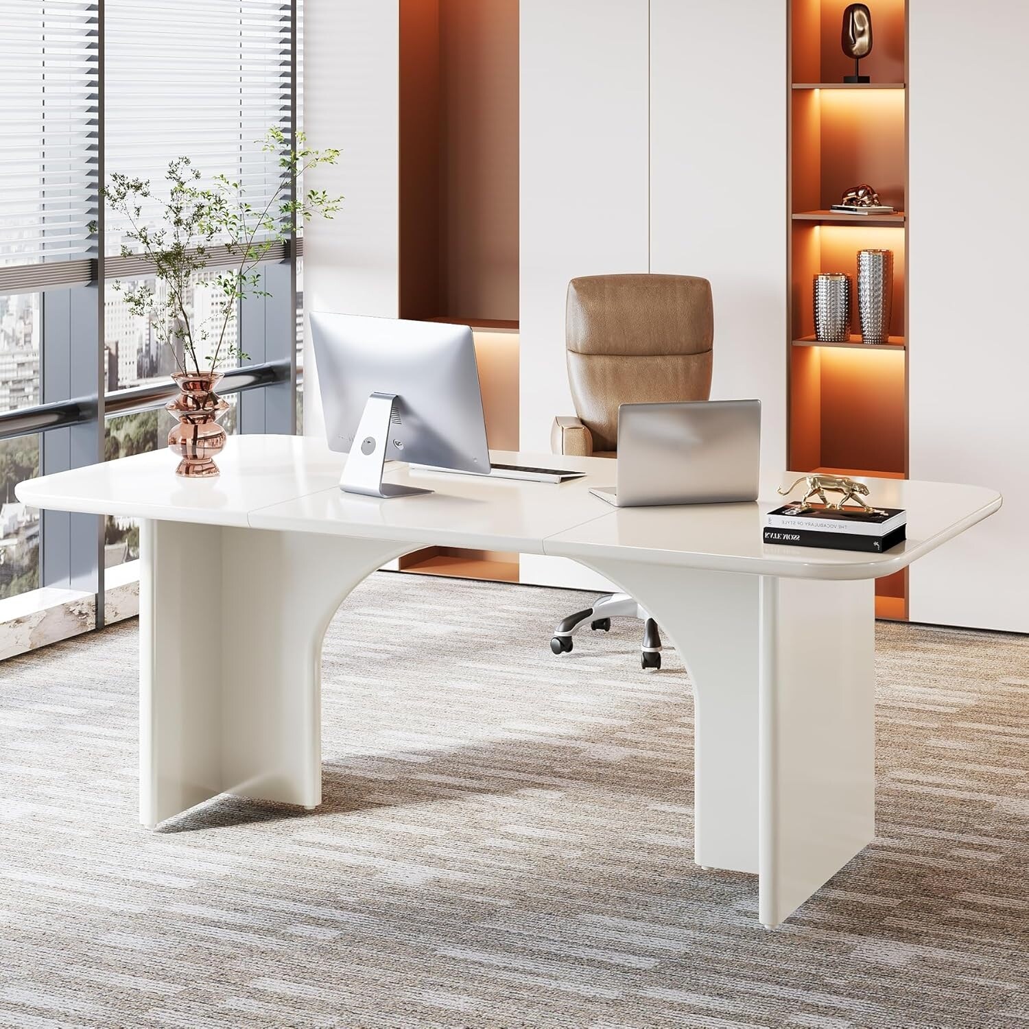 63 Inch Large Desk Modern Executive Desk Home Office White Computer Desk