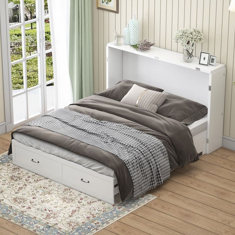 Mixoy Queen Size Murphy Bed with Mattress,Foldable Space-Saving Cube Cabinet Bed
