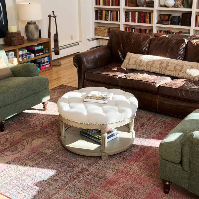 Maven Lane Mesa Round Upholstered Coffee Table - Aged Grey - 19' x 32' x 32'