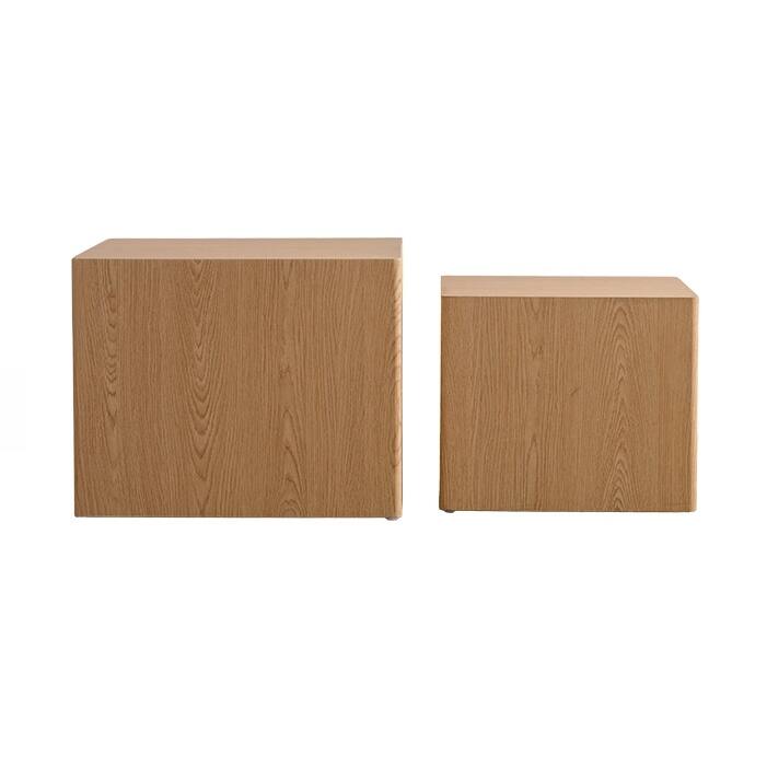 MDF Modern Nesting Imitation Wood Grain Coffee Table, Cube Side Table, Set for Small Space Living Room Bedroom-Set of 2
