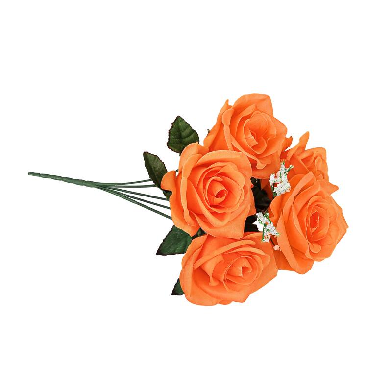 Set of 12 Orange Artificial Open Rose Flower Stem Bush Bouquet 14in - 14" L x 7" W x 7" DP