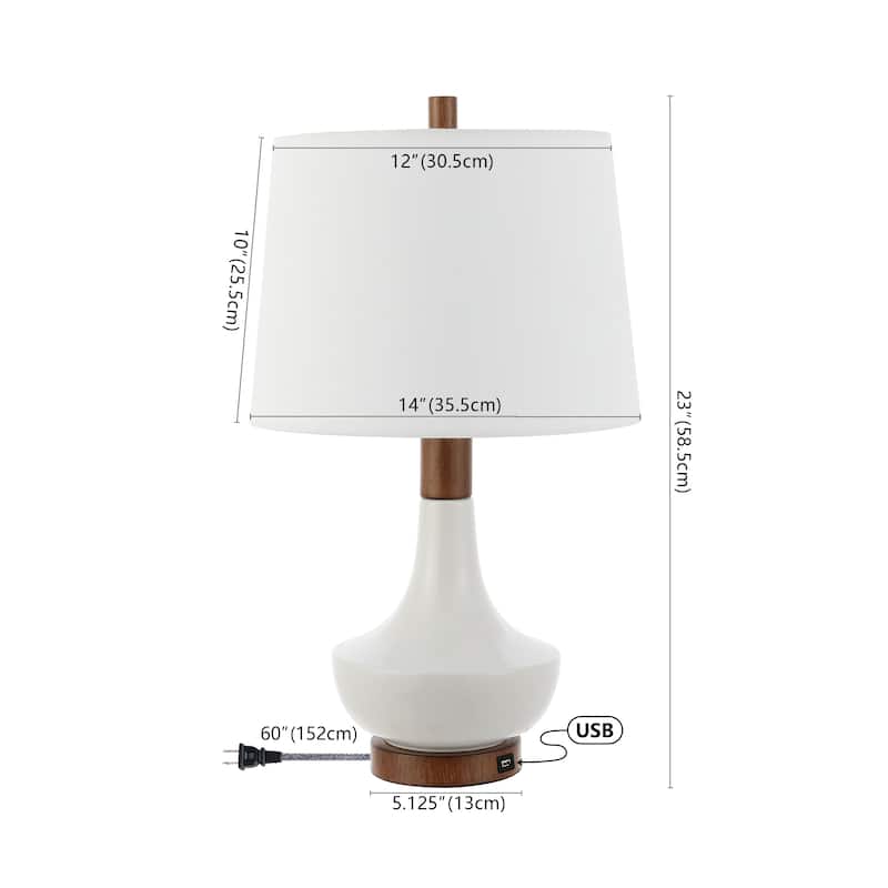 JONATHAN Y Genie 13.5" Modern Metal/Resin LED Accent Lamp, Brass Gold/White - 23"