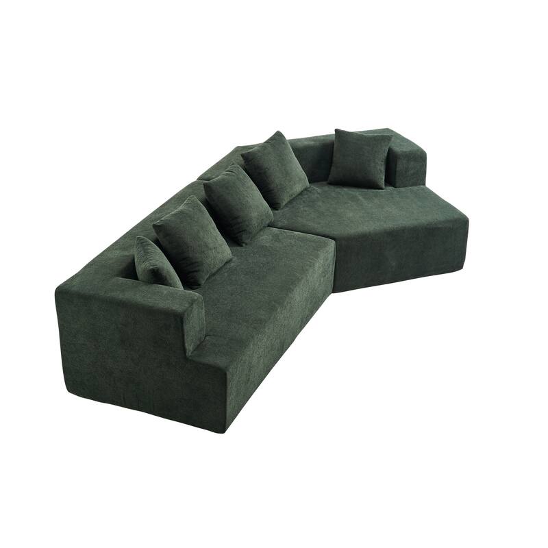 129.5" Chenille Memory Foam Sectional Sofa with Deep Seat, No Installation Required, and Quick Rebound Foam