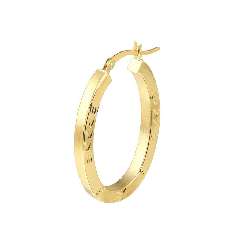 Curata 10k Yellow Gold Polished Sparkle Cut Design Oval Square Tube Satin Hoop Earrings - 30mm