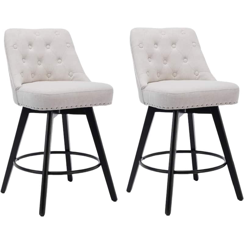 Bar Stools Set of 2, Modern Swivel Counter Height Bar Stools - Beige